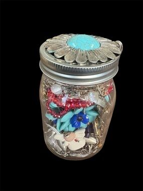 Mystery Jewelry Jar - Turquoise Pendant on top (too large to go in jar)